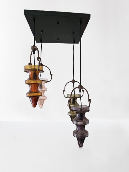 Prachtige Vintage Nanny Still "Stalactite" Hanglamp – 4 Kelken – hanglampen, Cast Iron, Glass (photo 2 of 8)