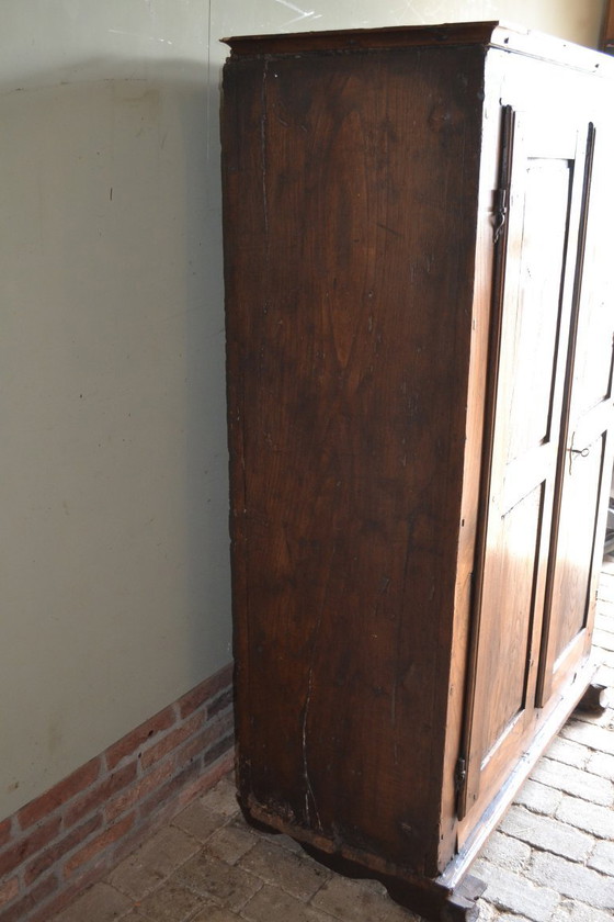 Image 1 of Antique 17th century oak wooden bread cabinet, spindle.