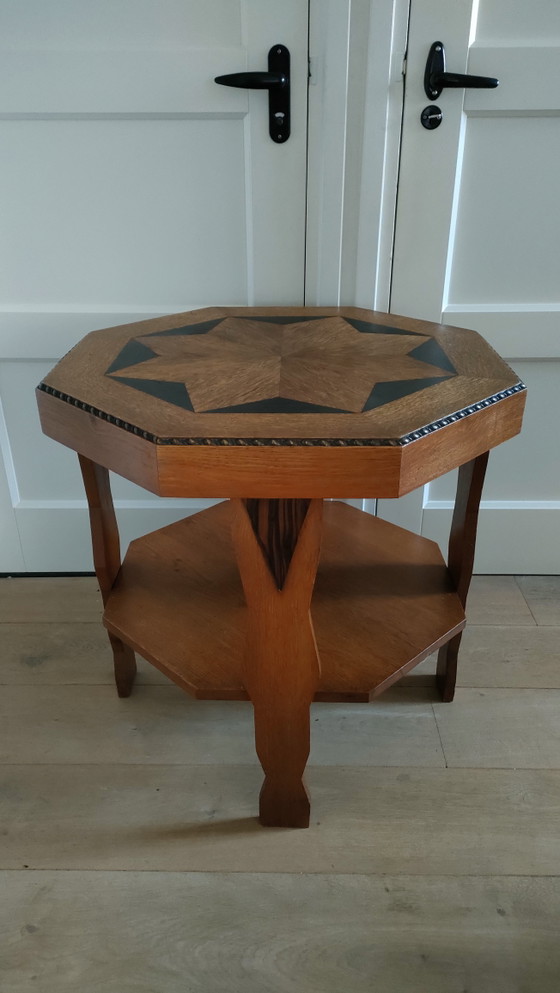 Image 1 of Table d'appoint Art Déco, table basse octogonale, table basse style École d'Amsterdam
