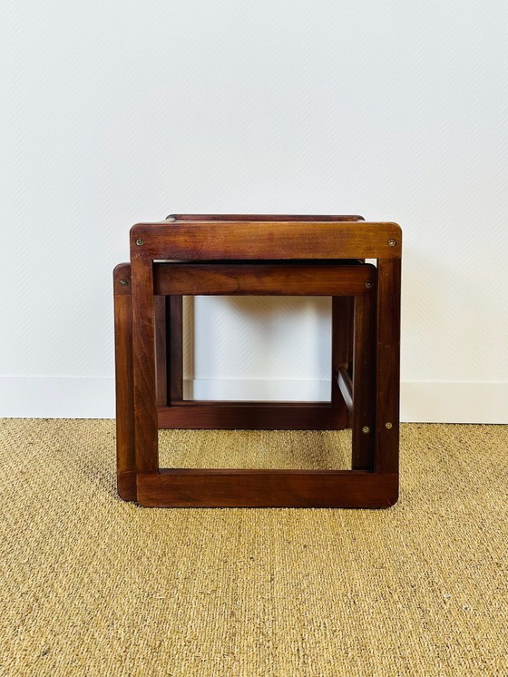 Image 1 of Pair of vintage nesting coffee tables in wood and ceramic, 1960