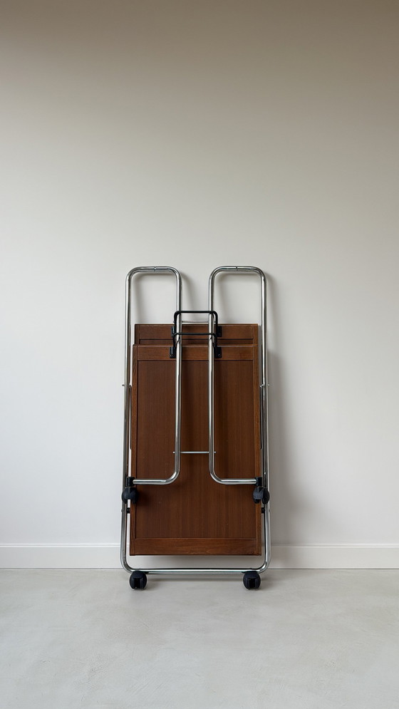 Image 1 of Vintage Mid Century stijl trolley / serveerwagen van chroom en hout