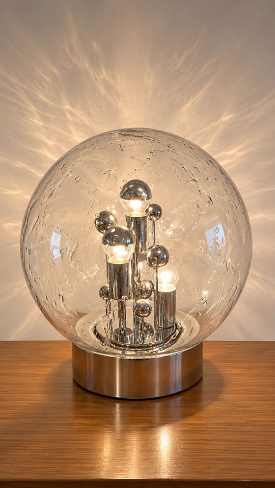 Lampe Doria Big Ball vintage, Verre, Métal, Argenté (photo 3 sur 5)