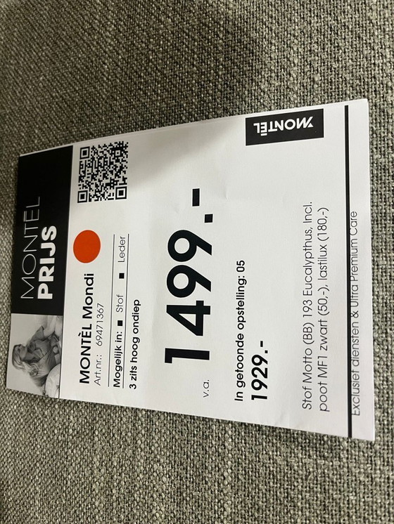 Image 1 of Montel Mondi 3-zits - Grijs - Stof - Showroommodel