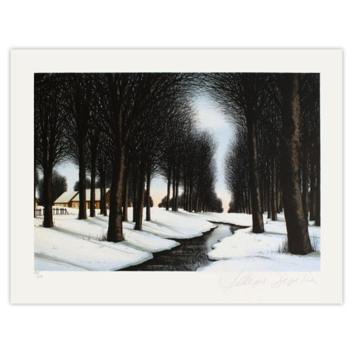 Jacques Deperthes Signed Lithograph Neige Sous Les Arbres – lithos zeefdrukken, Paper