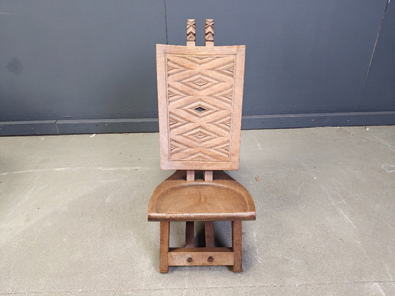 Image 1 of African Ceremonial Chief Chair with table Hand Carved Wood 1960s 