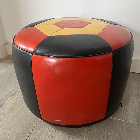 Image 1 of Prachtige vintage poef in meerdere kleuren leer