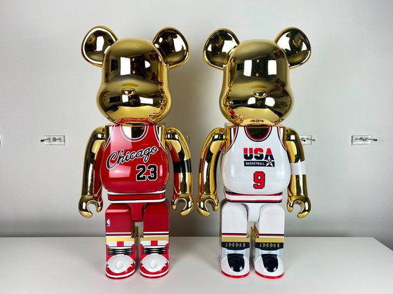 Image 1 of Bearbrick Michael Jordan 1992 Dream Team USA Jersey gold chrome 1000% MEDICOM toys 2021