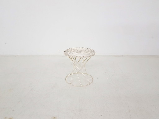 Vintage Hocker aus Metall und Rattandraht