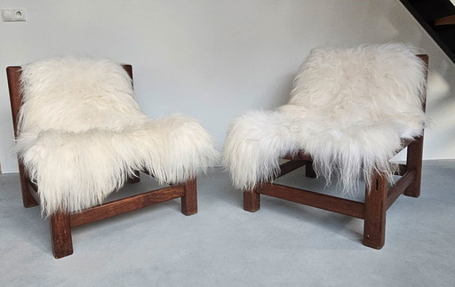 2x poltrona brutalista in legno wengé