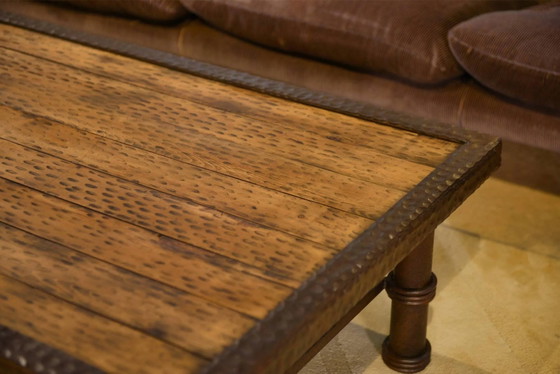 Brutalist coffee table made of wood and wrought iron from the 1960s., Brown (photo 10 of 13)