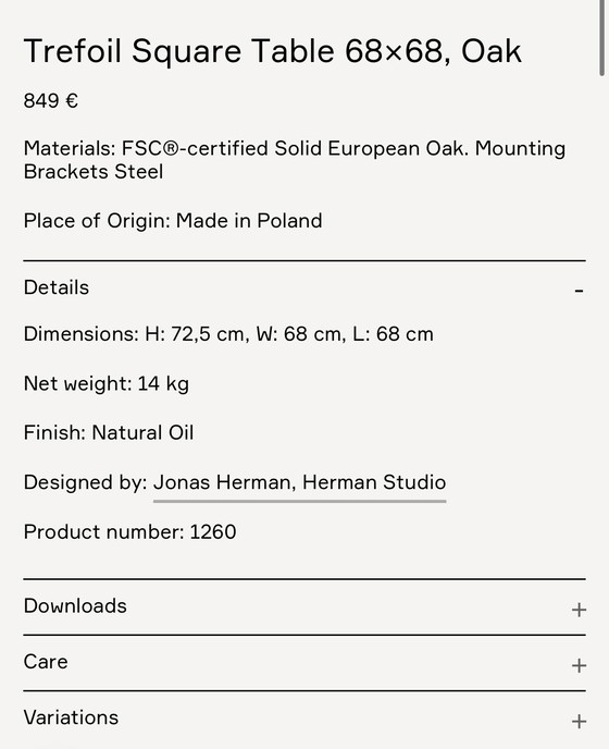 Image 1 of 5 tables design Form & Refine, chêne massif