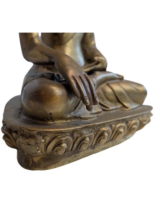 Antiek Ladakh Bronzen Boeddha Beeld – Bhumisparsha Mudra – Beeldhouwkunst, Gold (photo 7 of 13)