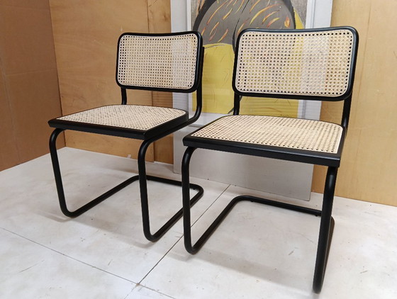 Image 1 of ALIVARMVSEVM 104. SET of 2 CESCA B32 Chairs (NEW) in Black Frame Limited Edition 