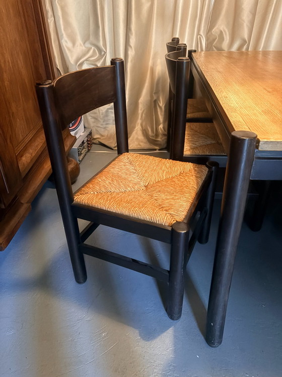 Tavolo da pranzo con 6 sedie anni '70, Cassina, Sedie da pranzo, Legno, Vimini, Marrone (foto 3 di 8)