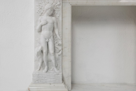 Image 1 of French Carrara Marble Fireplace with Adam and Eve Decoration