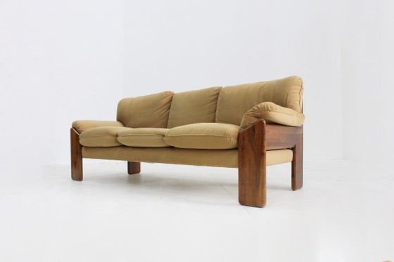 Vintage 3 seater sofa by Mario Marenco for Mobilgirgi, Mobil Girgi, Couches, Textile, Wood, Yellow, 1970 (photo 7 of 11)