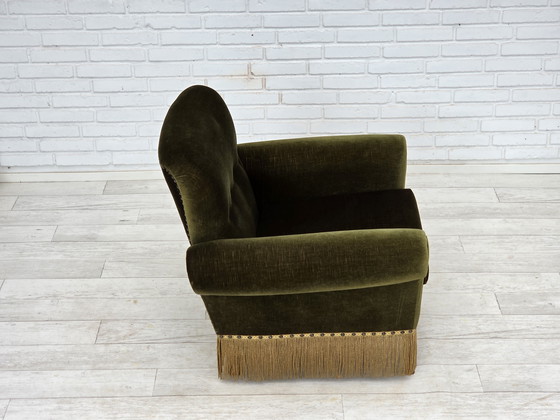 Image 1 of 1970s Danish Lounge Chair, Low, Furniture Velour, Ash Wood Legs