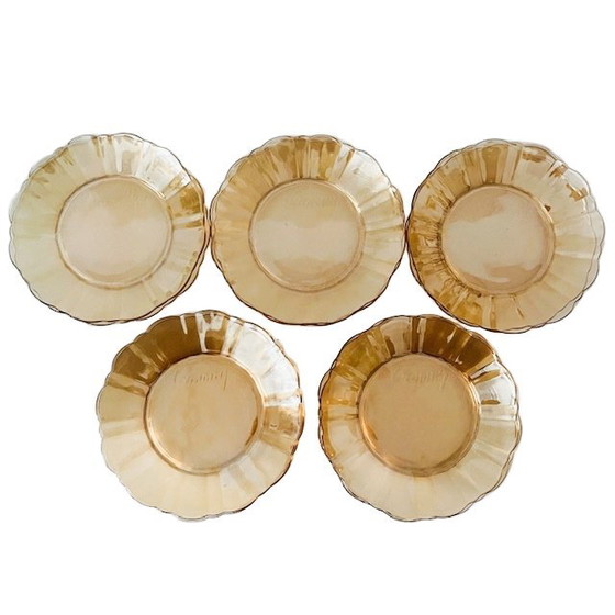 Image 1 of Service de dix assiettes à dessert Crowny, décor pêche nacré, années 1960