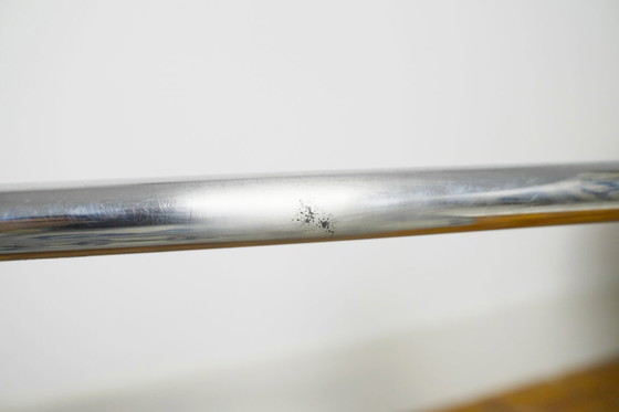 Image 1 of Bauhaus Cantilever Chairs, Portuguese Blue and White Tile Azulejo Upholstery Dining Chairs, Chromed Steel Frame Seating Set of 2