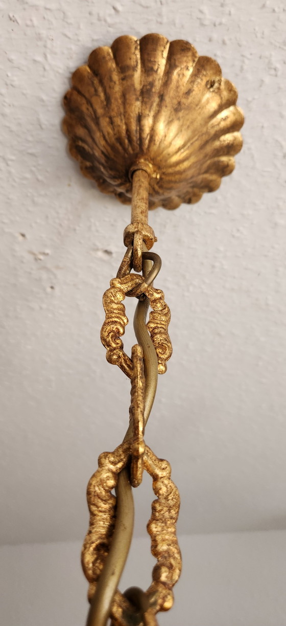 Lámpara de araña antigua, dorada, plateada, de madera - Estilo rococó Luis XV florentino, Italia (photo 15 of 15)