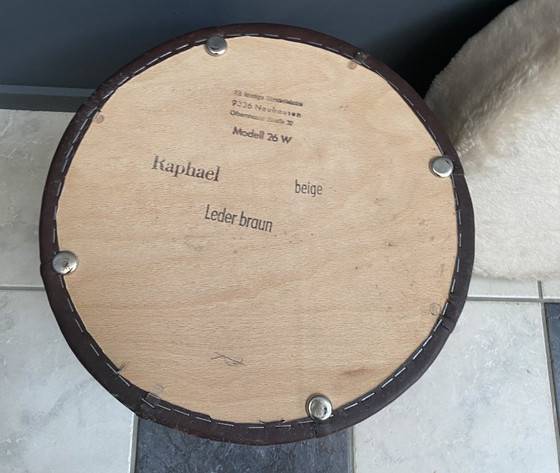 Image 1 of Bruine poef van kunstleer uit de jaren 70 van VEB, model 26W Raphael