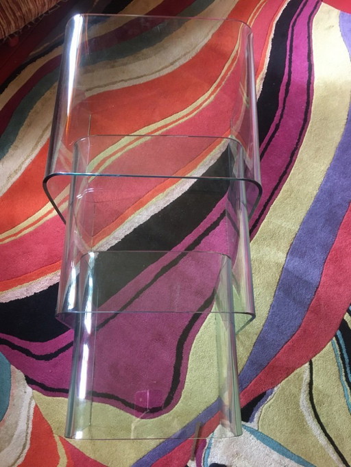 Nesting tables, glass side tables, mimi set, 1970s