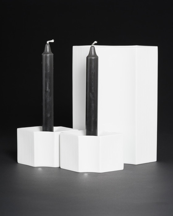 Image 1 of Vintage ROSENTHAL Sami Wirkkala Duitse bisque porseleinen vaas en kandelaars