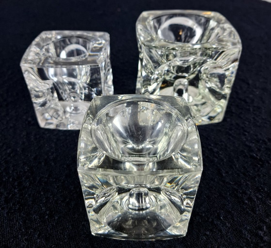 3x Candelabri vintage in vetro a cubo Sklo Union Rudolf Jurnikl – Portacandele, Glass (photo 7 of 10)