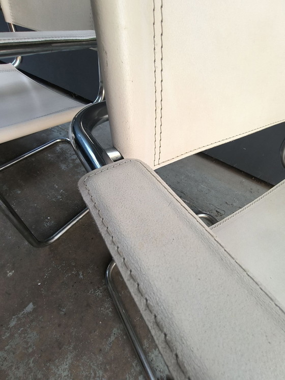 Mart Stam Bauhaus style chrome white leather Italian chairs, Dining chairs, Metal, Creme (photo 7 of 14)