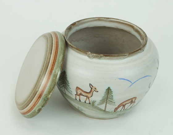 Image 1 of petit pot peint à la main avec couvercle par fritz van daalen ceramics 1950s west german pottery