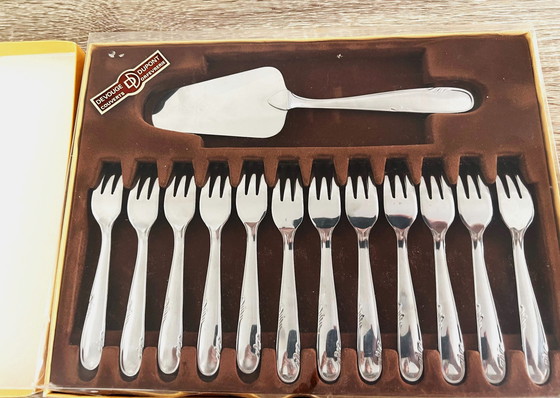 Image 1 of Set of 12 Devouge Dupont Stainless Steel Forks and 1 Dessert Scoop