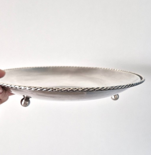 Silver-plated small dish on three ball feet