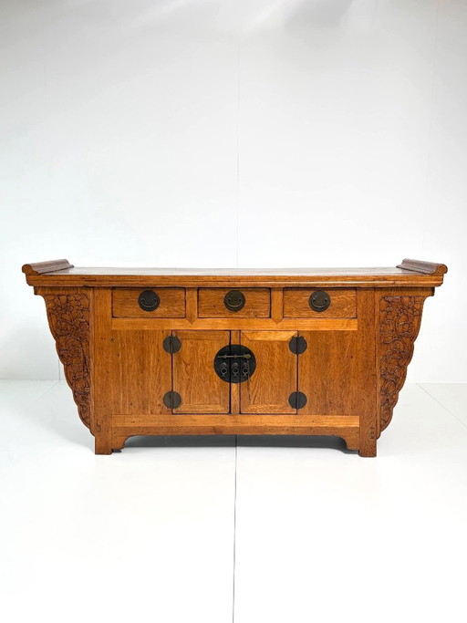 Chinese Wooden Altar Cabinet – Richly Carved Traditional Style Sideboard