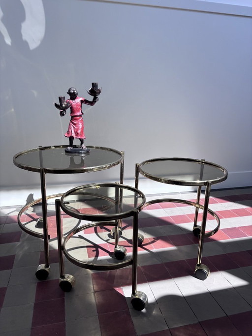 A set of 3 vintage, brass coloured nesting tables
