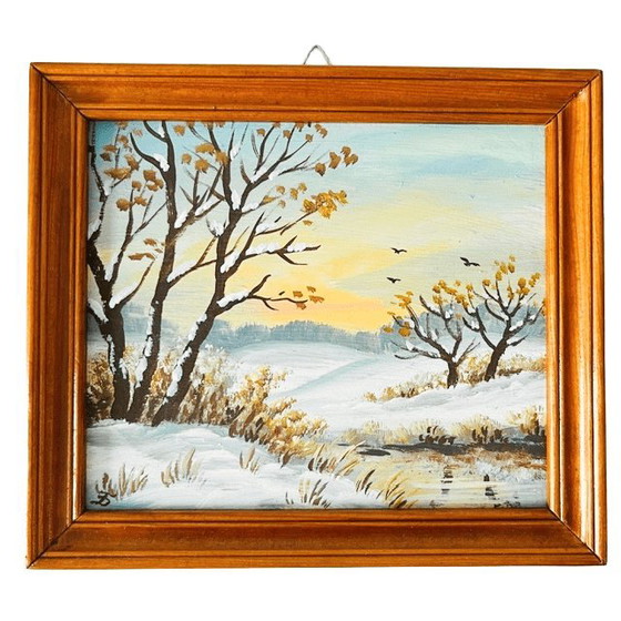 Set of Small Oil Paintings Four Seasons Wooden Frame 1960s – Paintings & Drawings (photo 4 of 7)
