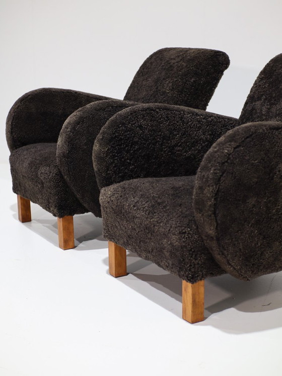 2 Danish 1940s Vintage Art Deco Armchairs, Sheep Wool (photo 11 of 13)