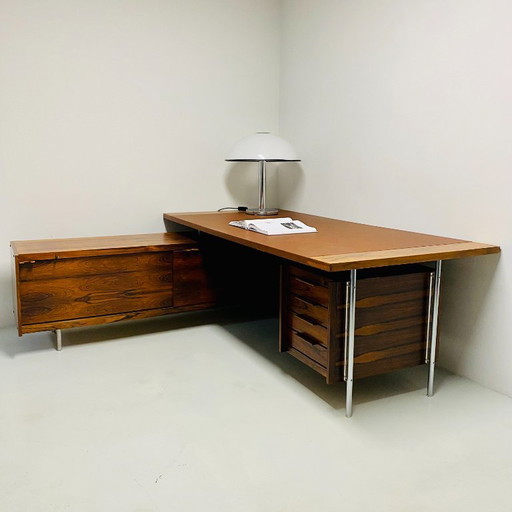 Mid Century Sven Ivar Dysthe Für Dokka Mobler Chefsessel Eckschreibtisch Palisander 1960 – bureau, Aluminium (photo 2 of 14)