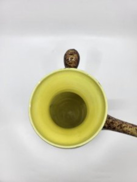 Image 1 of Accolay ceramic vase, yellow and brown, France, vintage 1960