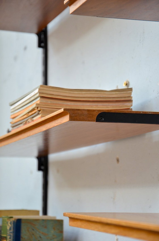 Image 1 of Vintage walnotenhouten wandplank, String shelf, midden 20e eeuw, jaren 60/70
