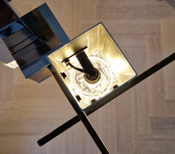 Image 1 of Vintage Italian design chandelier, Cubic, Gaetano Sciolari, chrome, brass, glass, 1970s