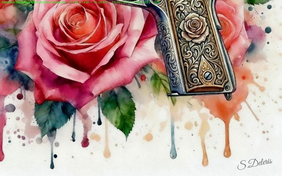 Image 1 of Watercolor painting on acrylic canvas / Guns and Roses / (60x60) cm