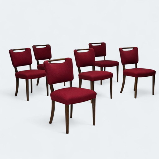 1960s, set de 6 chaises de salle à manger danoises par Slagelse Møbelværk, meuble en laine, bois de hêtre.