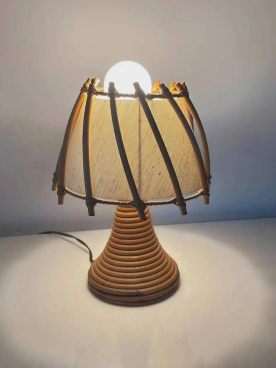 Vintage table lamp by Louis Sognot in wicker/bamboo - 1950s/60s – Scandinavian (photo 3 of 7)