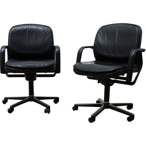 Poltrone da ufficio vintage in metallo e pelle nera per Wilkhann, 1990