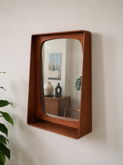 P.T. Pandrup nr. 113 Teakhouten spiegel – Gemaakt in Denemarken – Deens modern / Mid-Century – Wood, Glass
