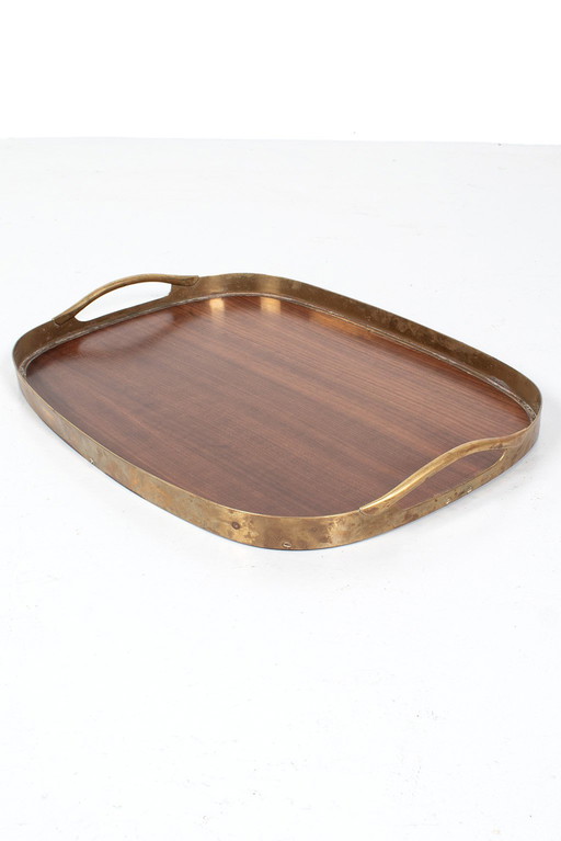 Vassoio in legno con ottone