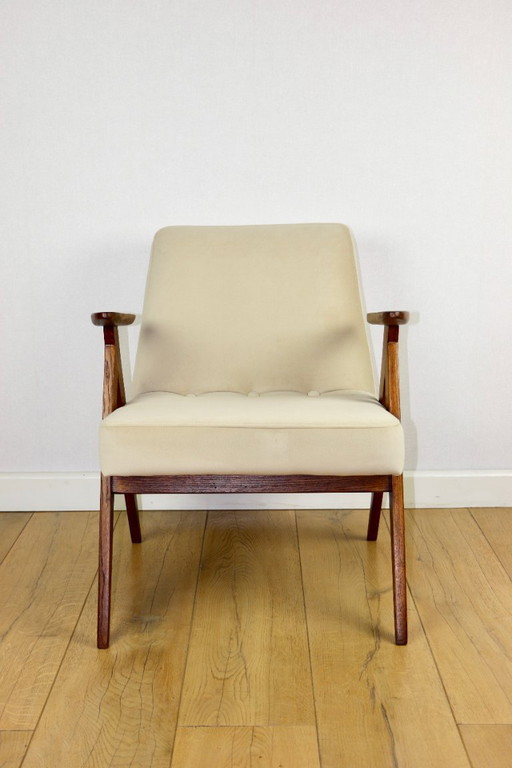Sillón Chierowski 366, años 70, beige, roble oscuro