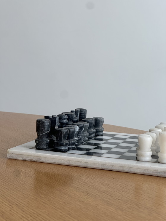 Image 1 of Vintage marmeren schaakspel schaakbord zwart wit