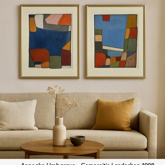 Anneke Umbgrove, ‘Composition Landscape’, Acrílico sobre papel, Firmado, Pinturas y dibujos, Vidrio, Azul (foto 2 de 9)