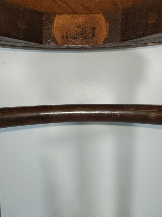 Image 1 of Vintage Antieke Thonet Kruk Stool (Webbing/Leer)